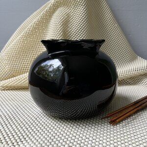Porcelain Black Round Vase with Square Hole 5" Tall